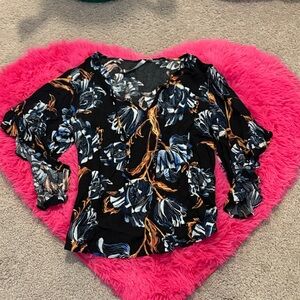 LC Lauren Conrad Black and Blue Floral Blouse